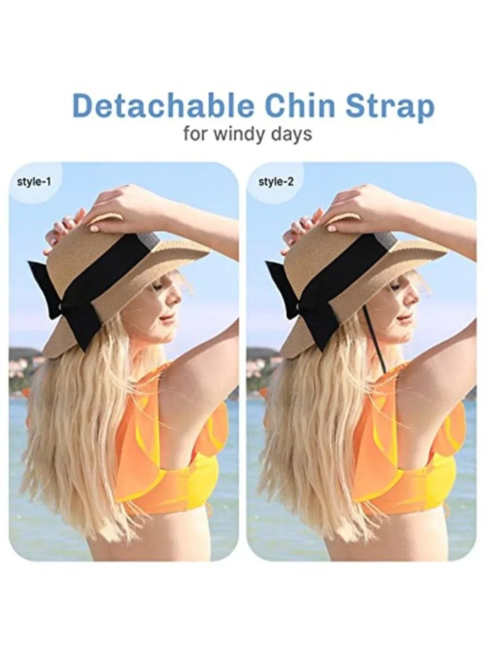 Beach Sun Straw Hats for Women UPF 50+ UV Sun Protection Wide Brim Summer